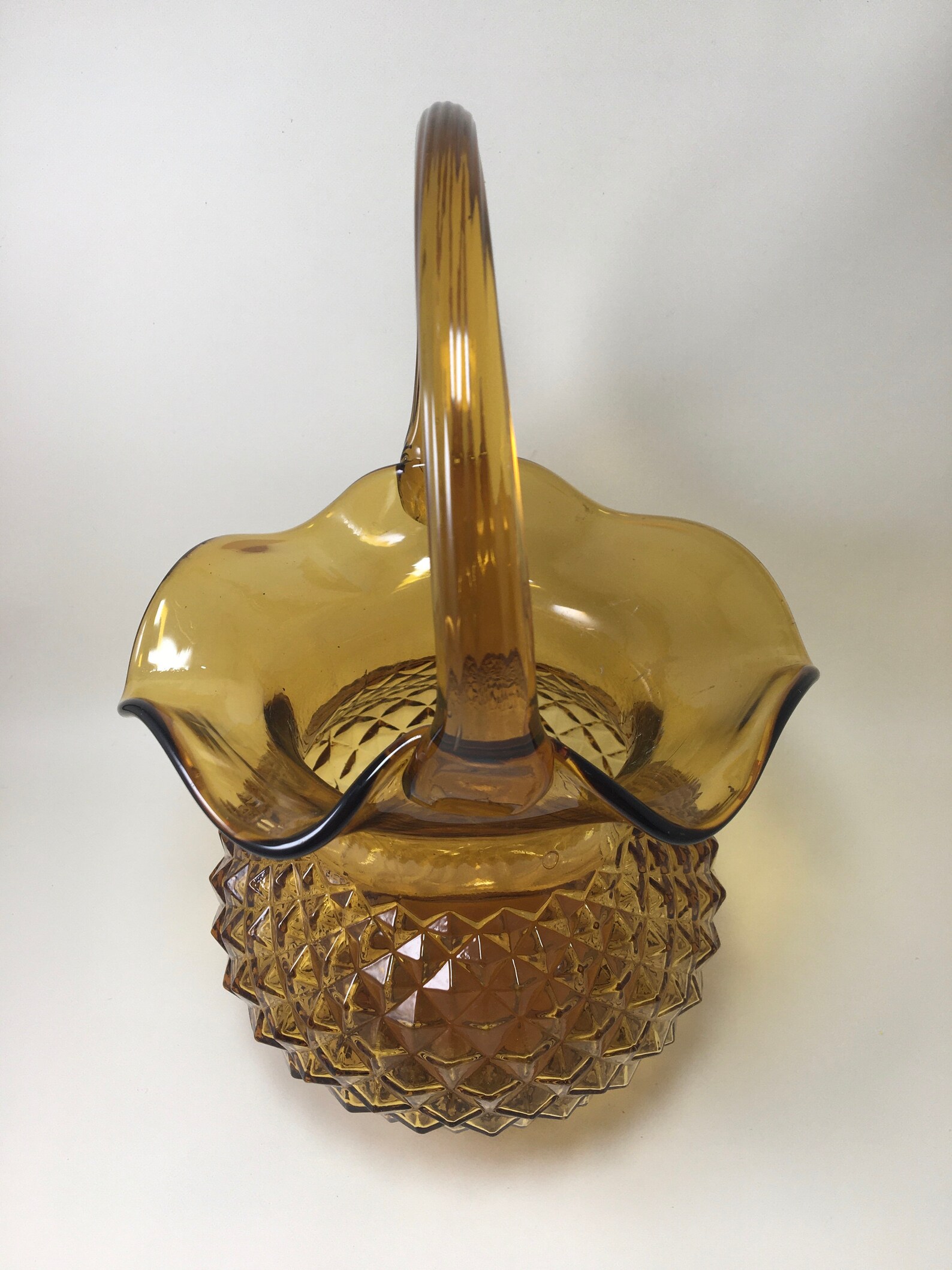 Vintage Collectible Amber Glass Basket With Handle Diamond Etsy