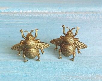 Gold Brass Bees set on Stainless Steel Hypo Allergenic Earring Posts/Bee Stud Earrings/Bee Earrings/Bumble Bee Earrings/Stud Earrings