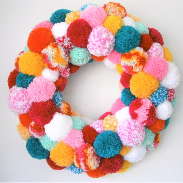 Großer Mehrfarbiger Pom Pom Kranz/Weihnachtskranz/Weihnachtskranz/Moderner Kranz/Boho Home Dekor/Bunter Kranz/Kranz