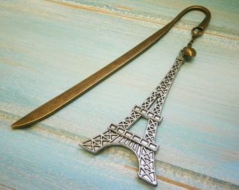 Bookmark with a Antique Silver Large Eiffel Tower and Antique Bronze Heart/Book Lover Bookmark/Bookmarks for Books/Paris Bookmark