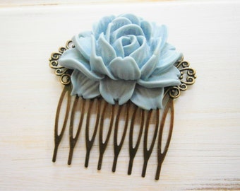 Large Blue-Grey Rose Hair Comb/Something Blue Hair Comb/Bridal Hair Comb/Bridesmaid Hair Comb/Vintage Inspired/Shabby Chic/Bohemian.