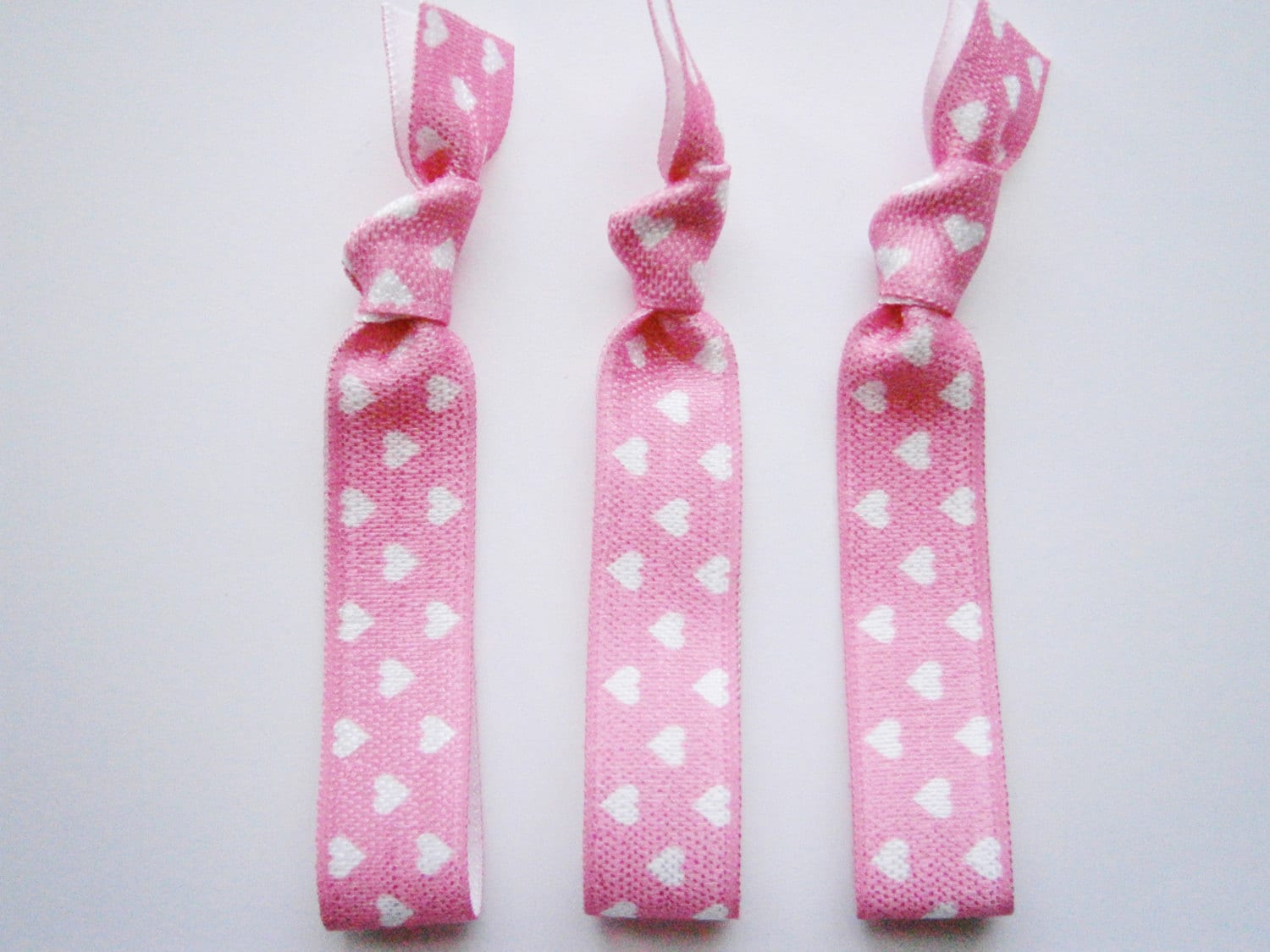 Sweetheart Set Of 3 Pink With Tiny White Hearts Hair Ties By