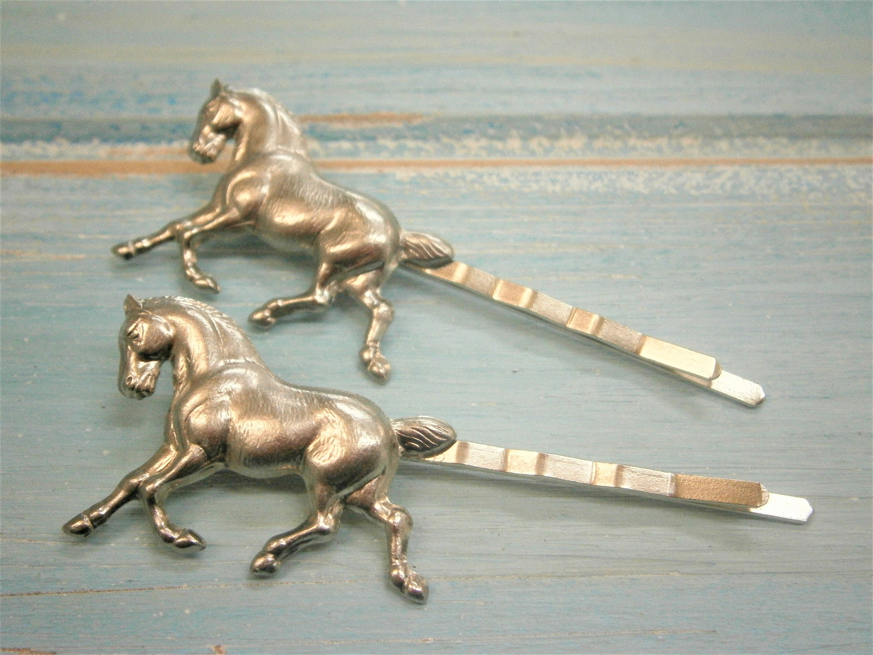 Horse Hair Pin Set of 2 Antique Silver,Horse Bobby Pins,Horse Hair