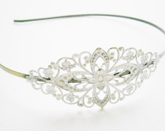 Antique White Patina Filigree Headband - Hair Accessory/Bridesmaid Gift/Family Pictures/Stocking Stuffer/Shabby Chic/Bohemian/Steampunk