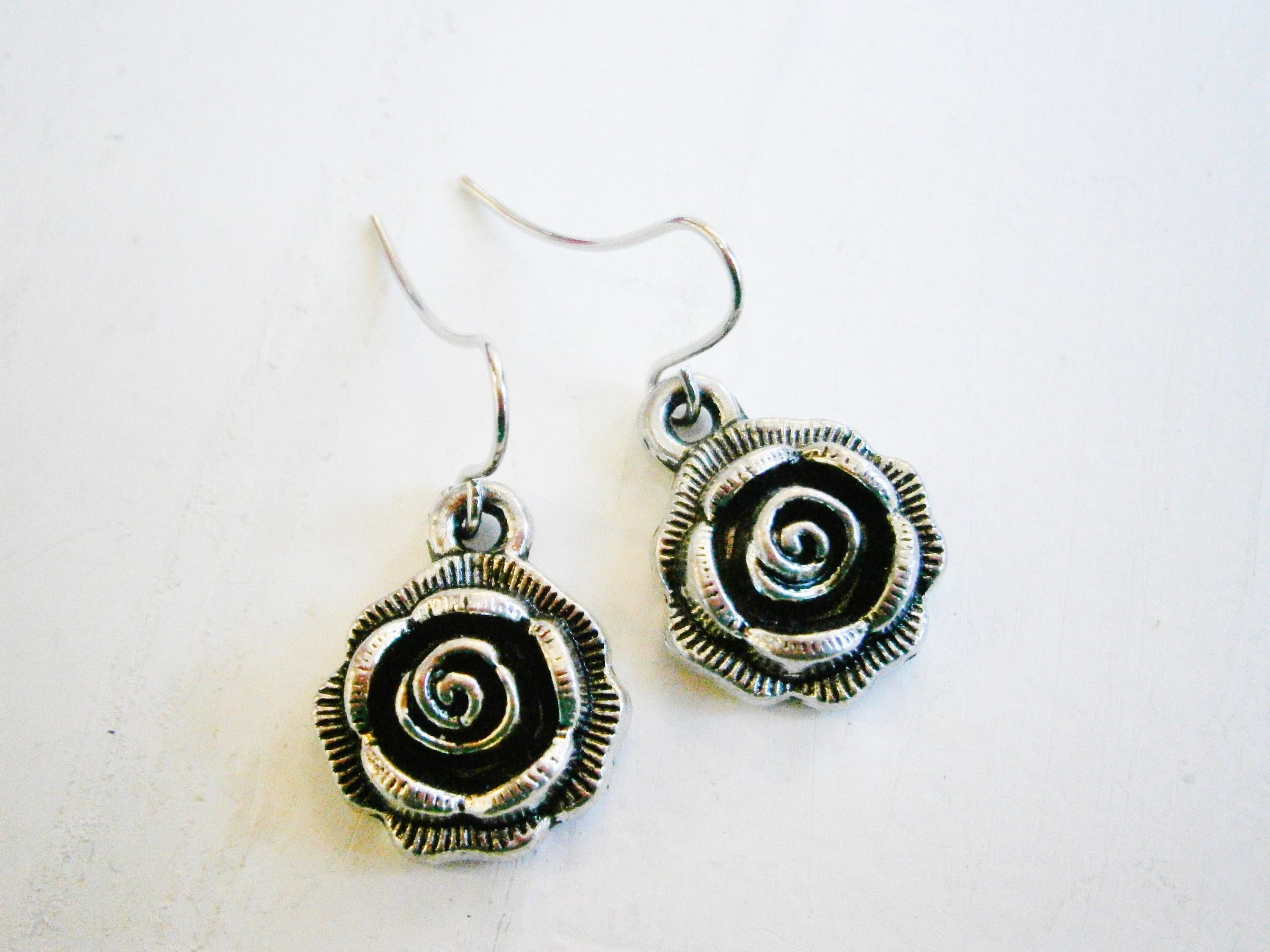 Silver Plated Rose Dangle Earrings