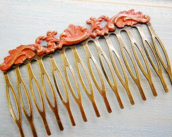 Large Red Patina Filigree Hair Comb - Vintage Inspired/Shabby Chic/Bohemian/Hair Accessory/Bridesmaids Gifts/Bridal Hair Accessory