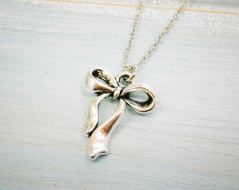 Antique Silver Ribbon Bow Charm Necklace/Boho Necklace/Bridesmaids Gifts/Charm Necklace