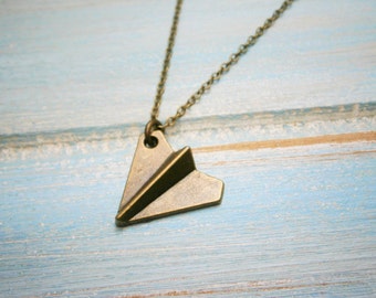 Antique Bronze Paper Plane Charm Necklace/Boho Necklace/Plane Necklace/Boho Jewelry/Birthday Gift/Plane Jewellery