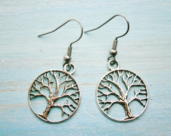 Antique Silver Tree of Life Charm Dangle Earrings/Boho Earrings/Nature Earrings/Tree Earrings/Dangle Earrings/Hypo-allergenic