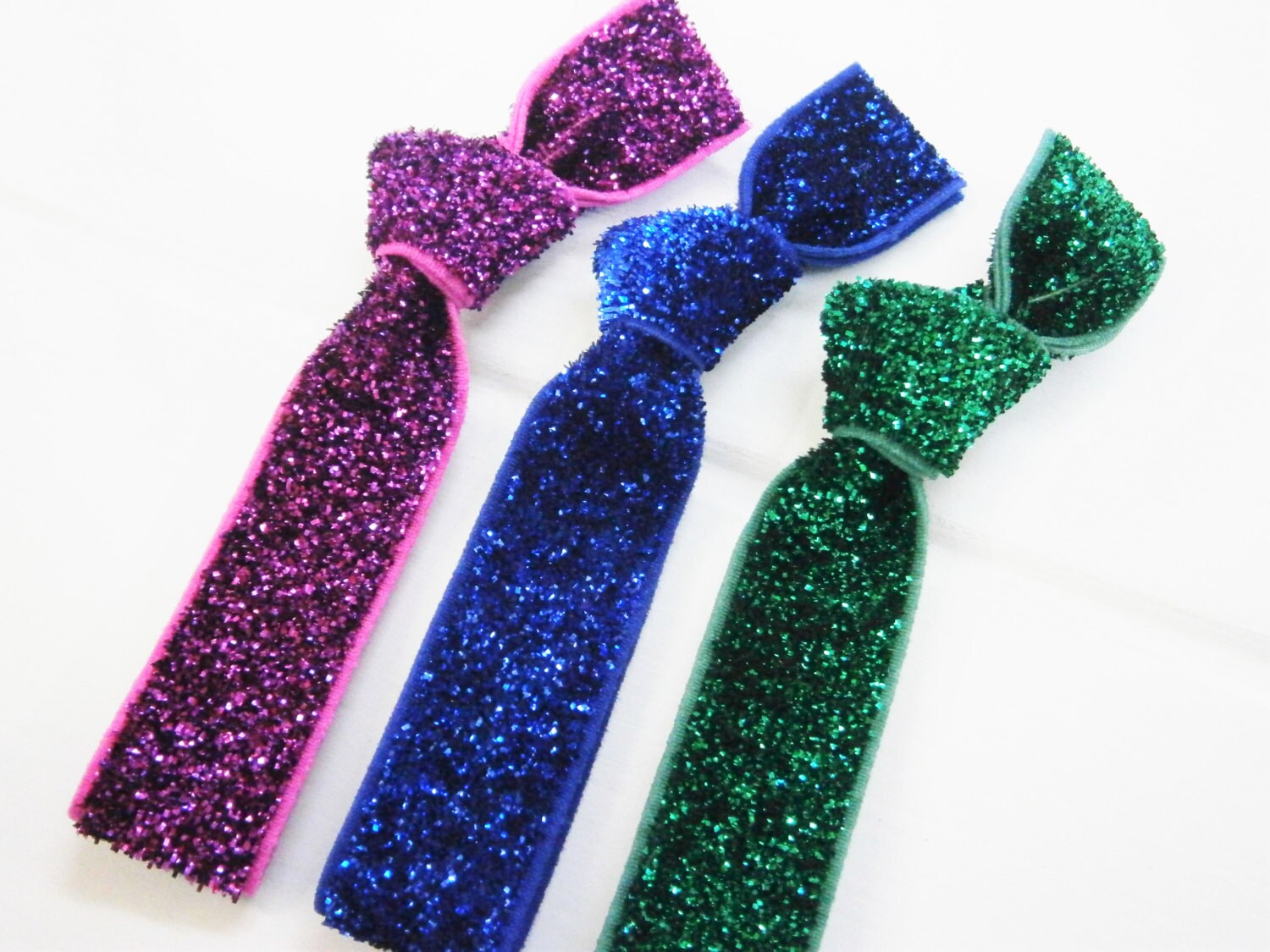 Set of 3 Glitter Hair Tie Package by Crimson Rose Cottage - Purple