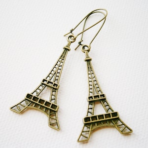 Antique Bronze Eiffel Tower Pendant Long Dangle Earrings/Boho Earrings/Steampunk Earrings/Paris Earrings