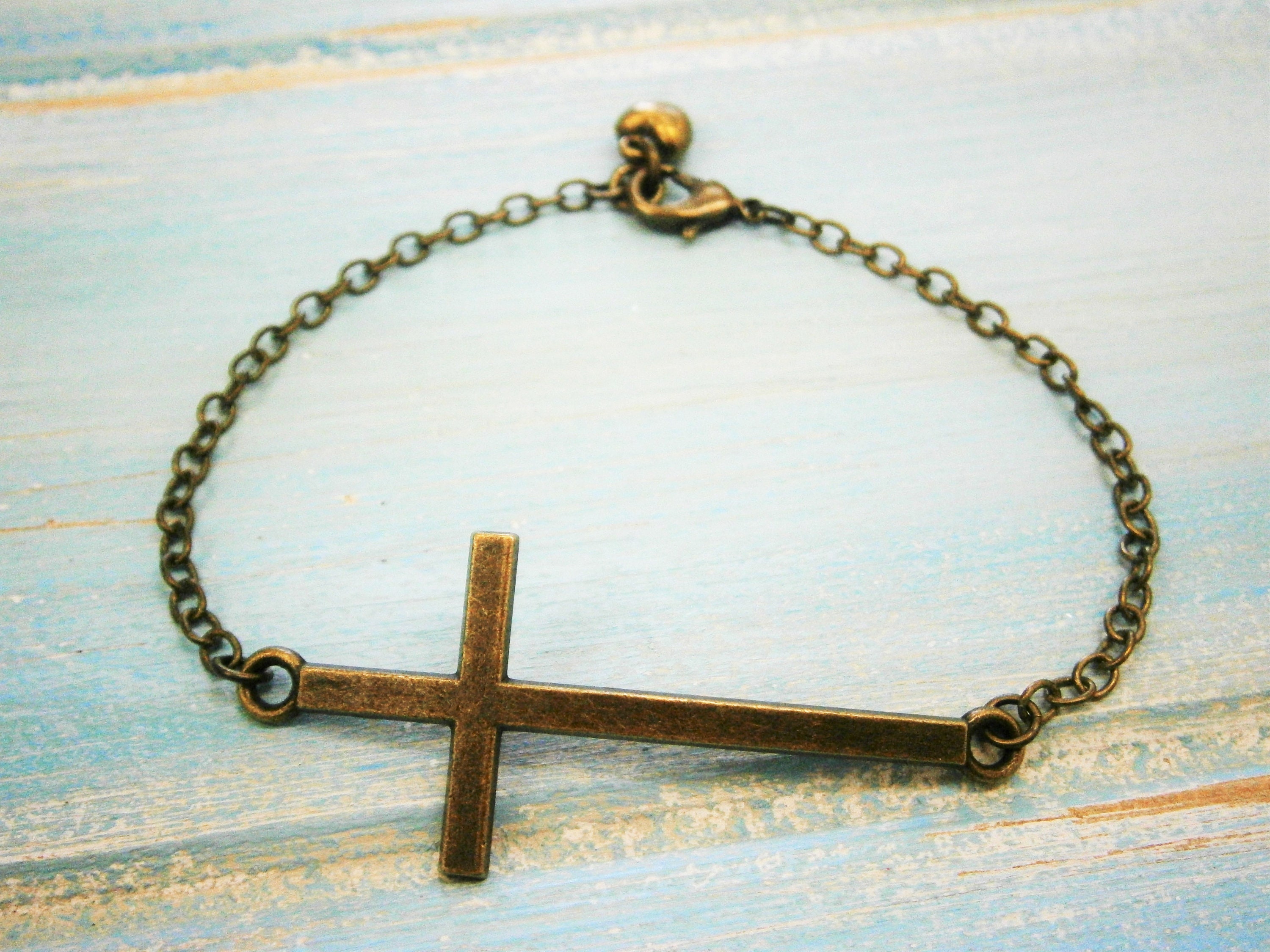 Antique Bronze Large Cross Connector Charm Bracelet/Cross Bracelet