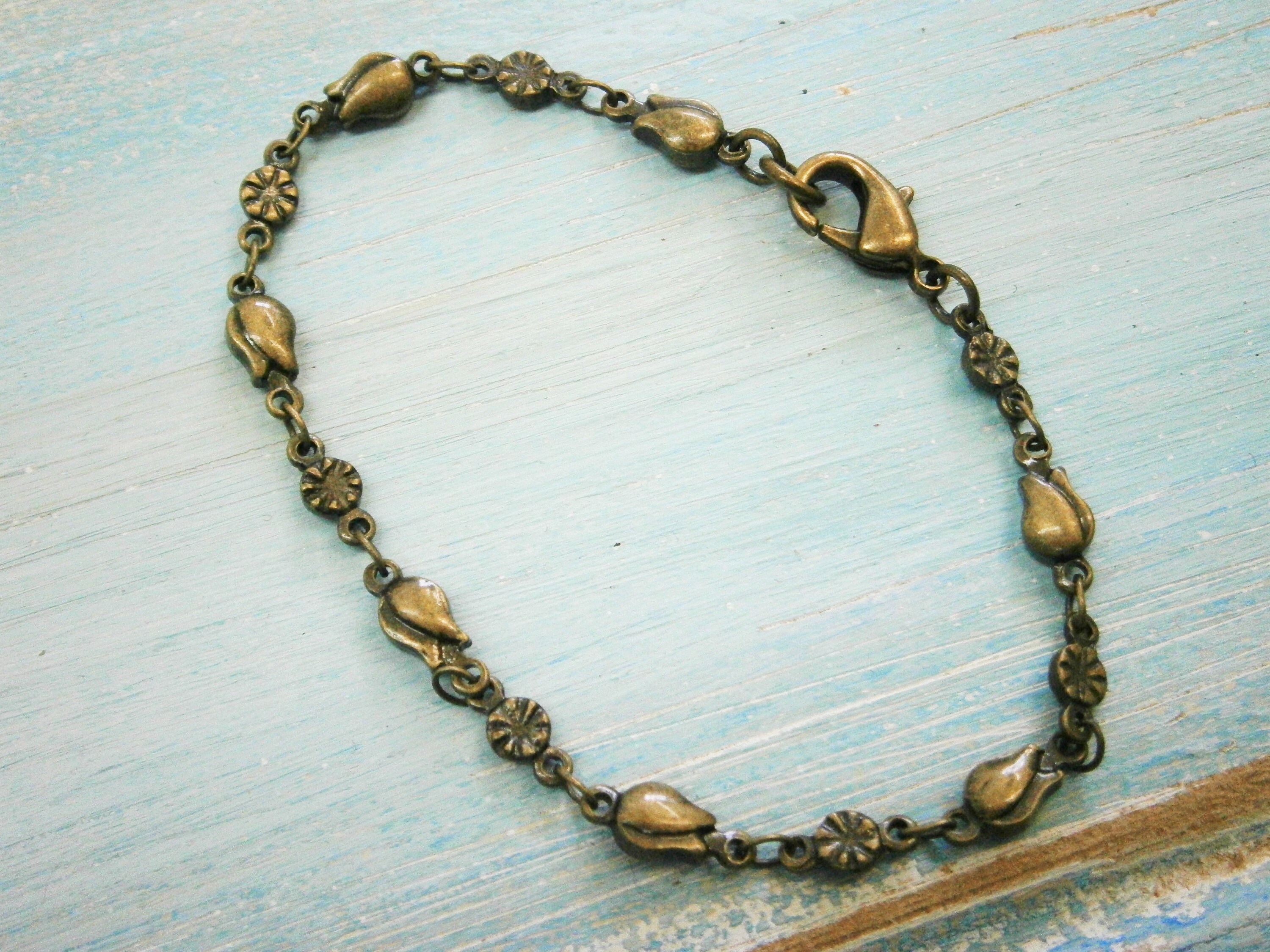 Antique Bronze Tulip Flower Chain Bracelet/Boho Bracelet/Nature ...