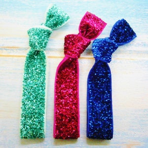 Set of 3 Glitter Hair Tie Package by Crimson Rose Cottage Turquoise, Dark Pink and Royal Blue Glitter Hair Ties that Double as Bracelets image 2