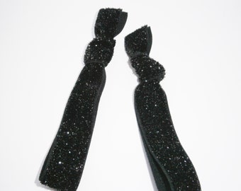 Set of 2 Glitter Hair Tie Package by Crimson Rose Cottage - Black Glitter Hair Ties that Double as Bracelets