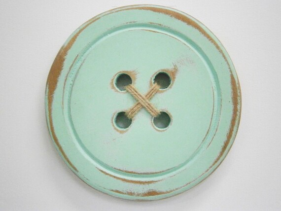 Wood Button Wall Art Mint Painted Large Button With A Etsy