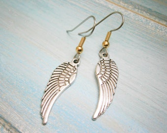 Angel Wing Antique Silver Charm On Stainless Steel French Earring Hooks/Dangle Earrings/Wing Earrings/Bohemian Jewellery/Boho Earrings