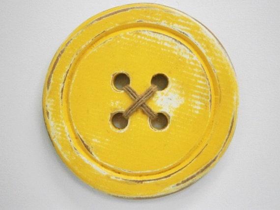 Wood Button Wall Art Yellow Painted Large Button With A Etsy