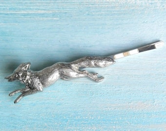 Fox Hair Pin Silver/Fox Bobby Pin/Fox Hair Clip/Running Fox Hair Pin/Nature Hair Clip/Wedding Hair Accessories/Silver Fox Bobby Pin