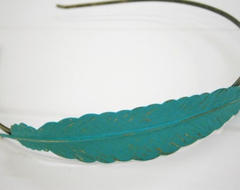 Verdigris/Aqua Feather Patina Filigree Headband - Hair Accessory, Bridesmaid Gift, Family Pictures, Rustic Wedding Accessory, Gift