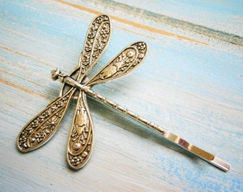 One Antique Silver Plated Dragonfly Bobby Pin, Dragonfly Hair Clip, Boho Hair Clip, Boho Hair Accessory, Wedding Hair Accessory