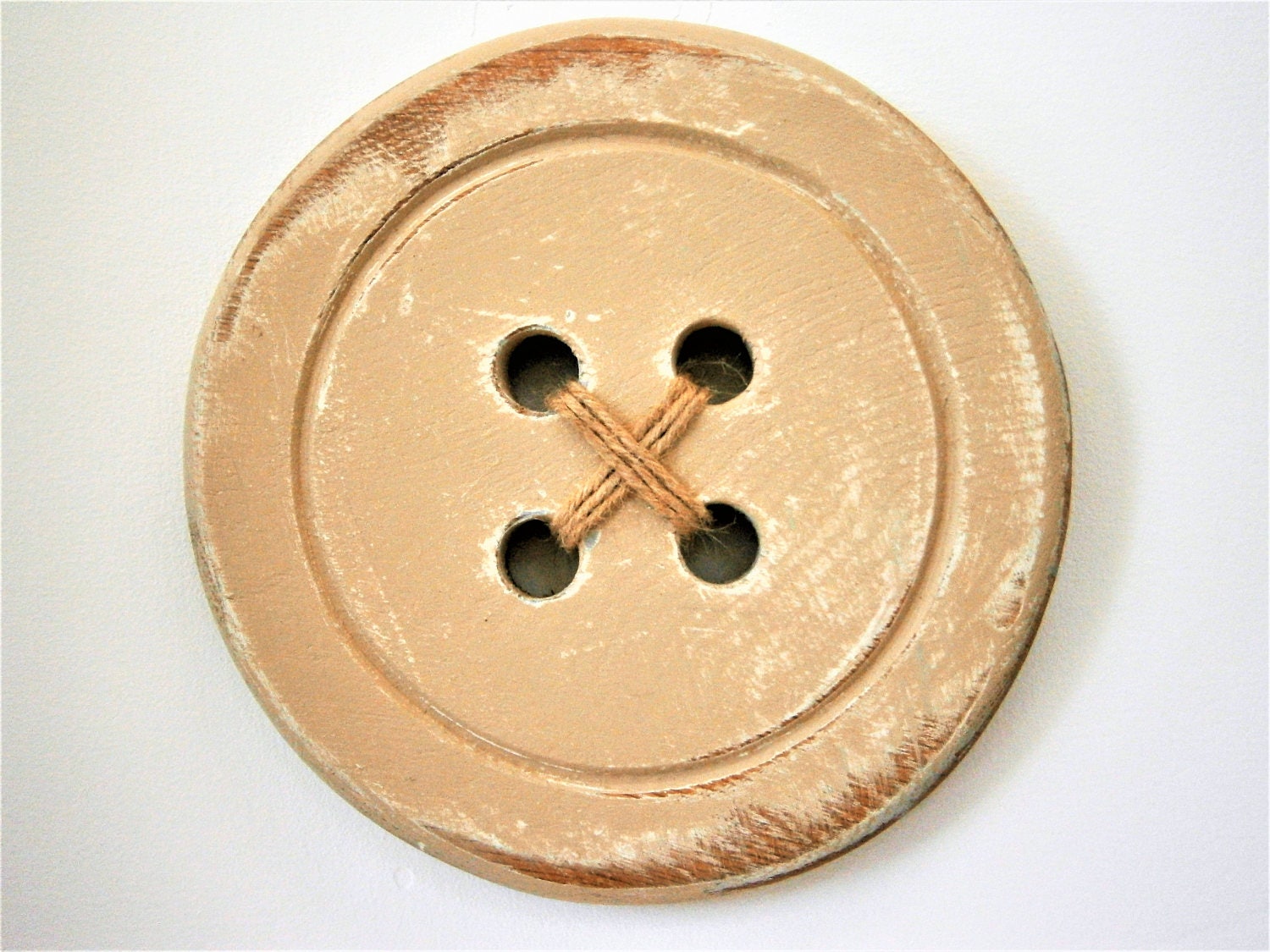 Wood Button Wall Art/taupe Painted Large Button With a Etsy