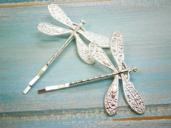 Silver Plated of 2 Bobby Pins Dragonfly Hair - Etsy