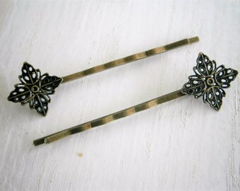 Black Filigree Patina Antique Bronze Bobby Pins Set of Two/Hair Clips/Bohemian Hair Clips/Shabby Chic Hair Clips/Bobby Pins/Vintage Style