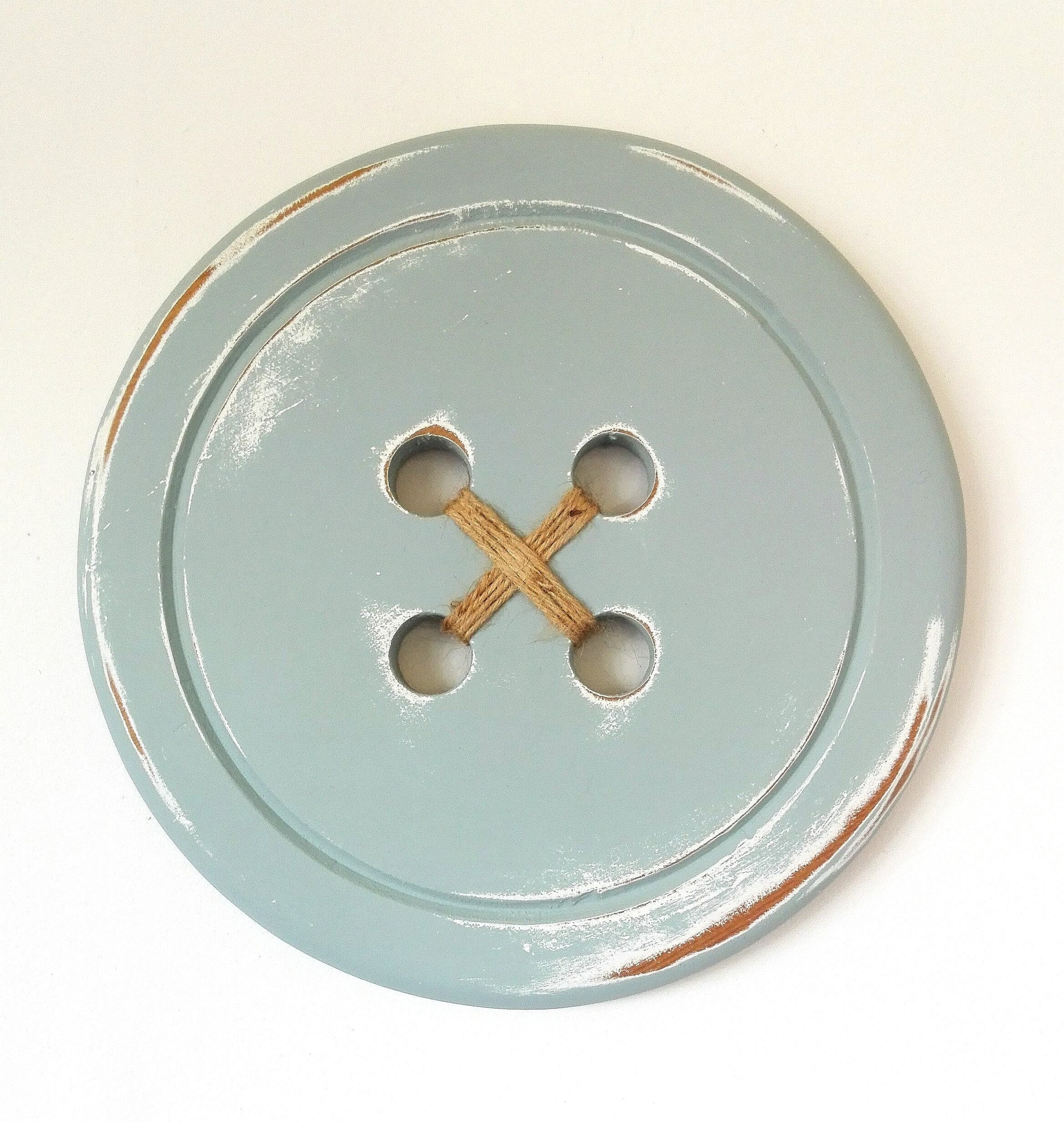 Duck Egg Blue Large Wood Button Wall Art Painted Large Button