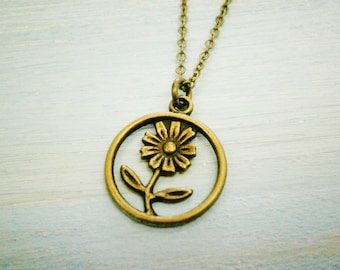 Antique Bronze Daisy Flower Charm Necklace/Boho Necklace/Flower Necklace/Boho Jewelry/Flower Girl Gift/Daisy Necklace/Nature Necklace