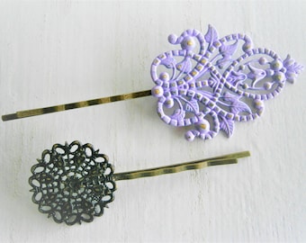 Filigree Mix Patina Antique Bronze Bobby Pins Set of Two/Hair Clips/Bohemian Hair Clips/Shabby Chic Hair Clips/Bobby Pins/Rustic Wedding