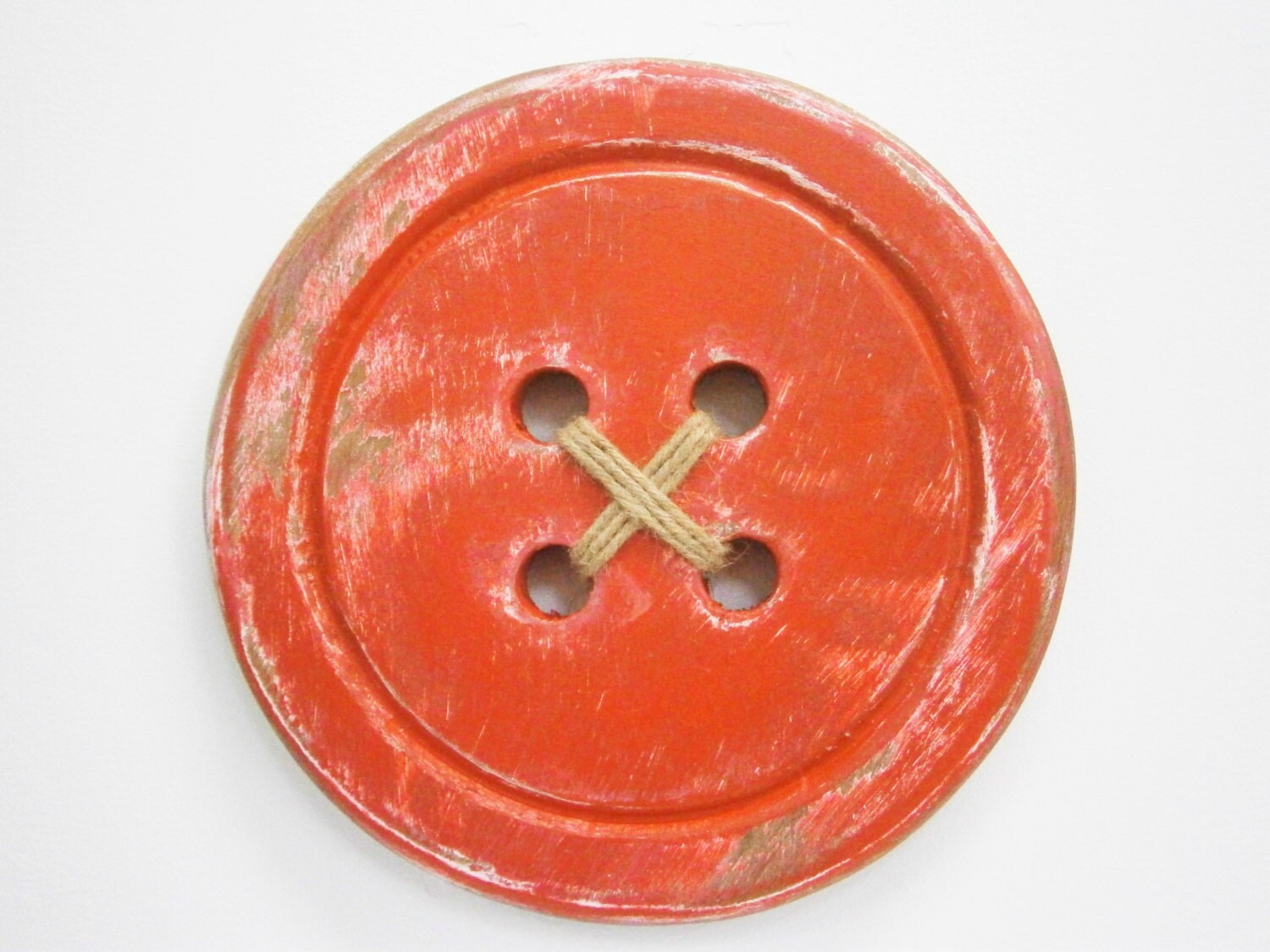 Wood Button Wall Art/red Painted Large Button With a Etsy