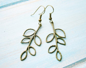 Antique Bronze Leaf Charm Dangle Earrings/Boho Earrings/Woodland Earrings/Nature Earrings/Tree Earrings