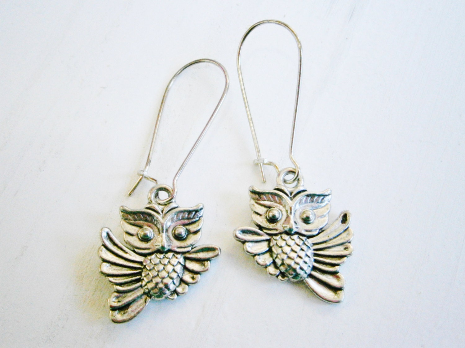 Antique Silver Owl On Stainless Steel Kidney Wire Earring Hooks/Dangle Earring/Boho Jewelry/Woodland