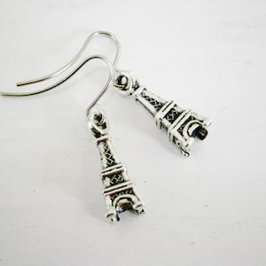 Small Antique Silver Eiffel Tower Charm On Stainless Steel French Earring Hooks/Paris Inspired Earrings/Romance Earrings/Paris Jewerly