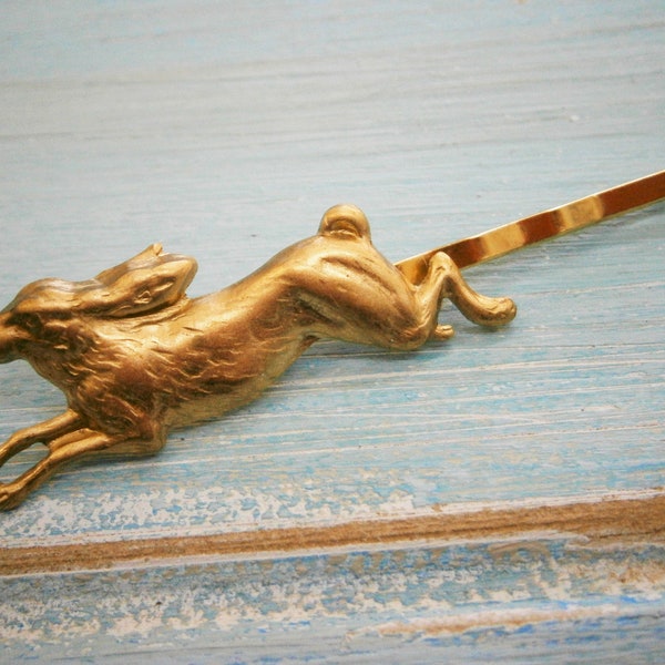 Rabbit Hair Pin Gold/Rabbit Bobby Pin/Rabbit Hair Clip/Running Rabbit Hair Pin/Rabbit Hair Clip/Nature Hair Clip/Wedding Hair Accessories