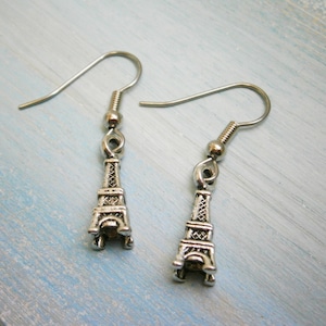 Antique Silver Mini Eiffel Tower Charm Dangle Earrings/Boho Earrings/Paris Earrings/Eiffel Tower Earrings/Dangle Earrings/Hypo-allergenic