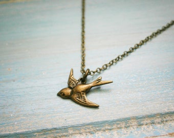 Antique Bronze Small Bird Necklace Charm/Boho Necklace/Nature Necklace/Woodland Necklace/Bohemian Jewelry/Bird Necklace/Bridesmaid Gift