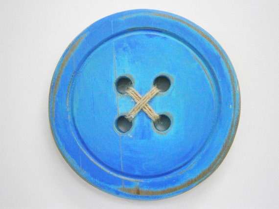 Wood Button Wall Art River Blue Painted Large Button With A Etsy