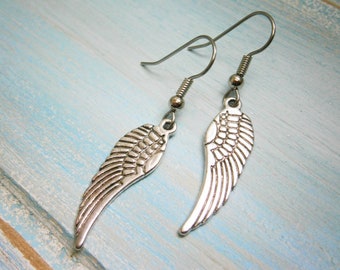 Angel Wing Antique Silver Charm On Stainless Steel French Earring Hooks/Dangle Earrings/Wing Earrings/Bohemian Jewellery/Boho Earrings