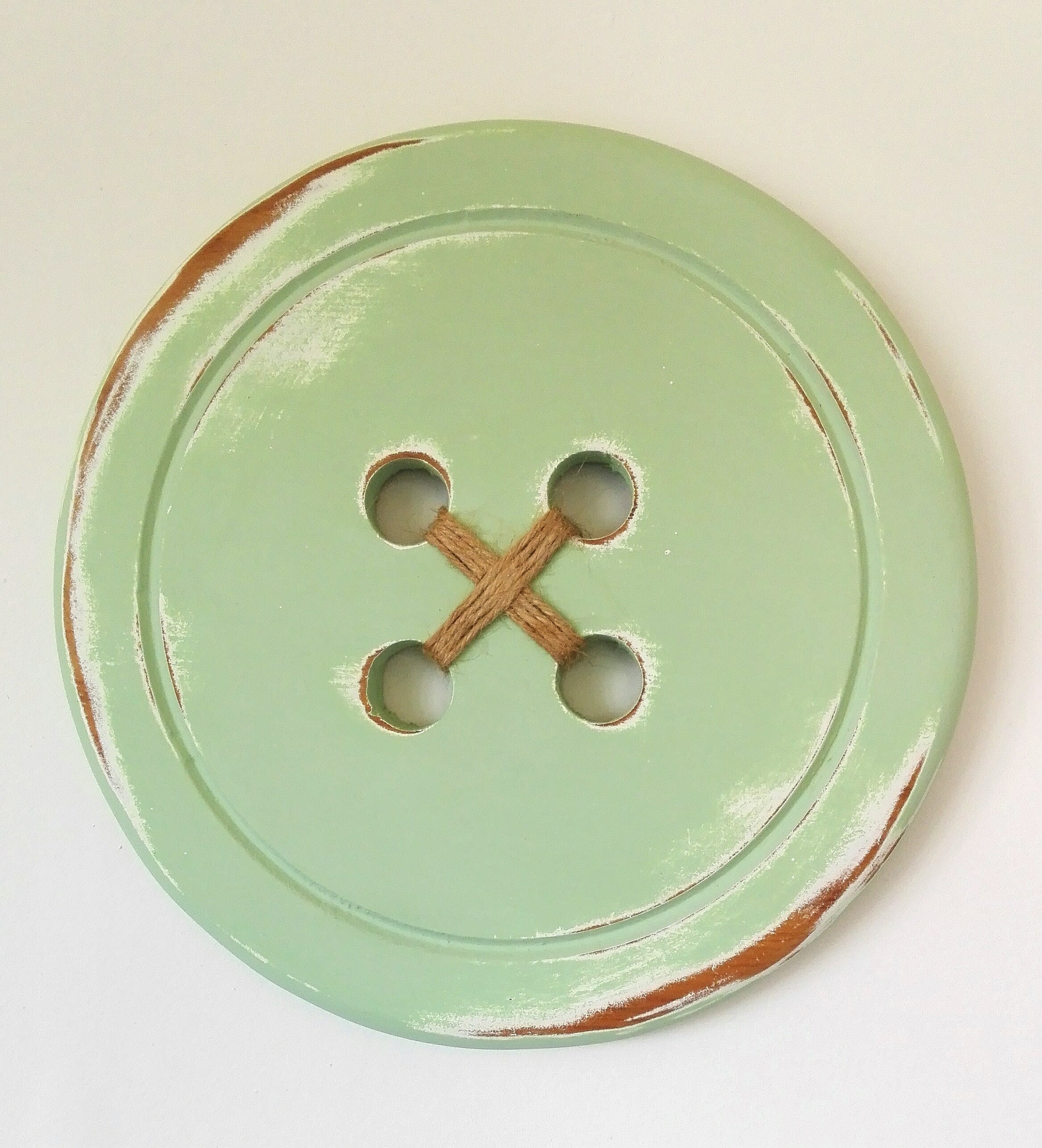 Spring Green Large Wood Button - Wall Art/Painted Large Button with a