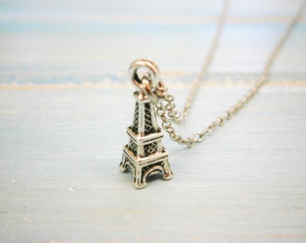 Antique Silver Mini Eiffel Tower Charm Necklace/Boho Necklace/Paris Necklace/Paris Jewellery/Dainty Necklace/Eiffel Tower Necklace