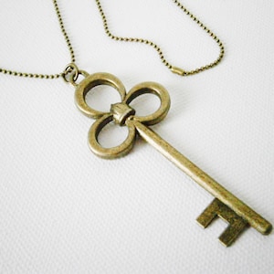 Antique Bronze Large Filigree Key Charm Pendant Necklace/Steampunk Necklace/Key Necklace/Long Necklace/Layering Necklace/Boho Jewelry