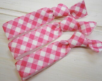 Pink Gingham - Set of 3 White & Pink Gingham Hair Ties by Crimson Rose Cottage/Boho Elastic Hair Tie/Boho Soft Bracelet