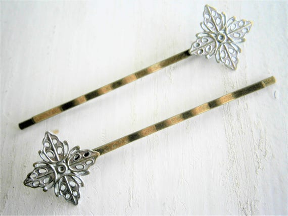 Silver Filigree Patina Antique Bronze Bobby Pins Set of Two  display picture 1