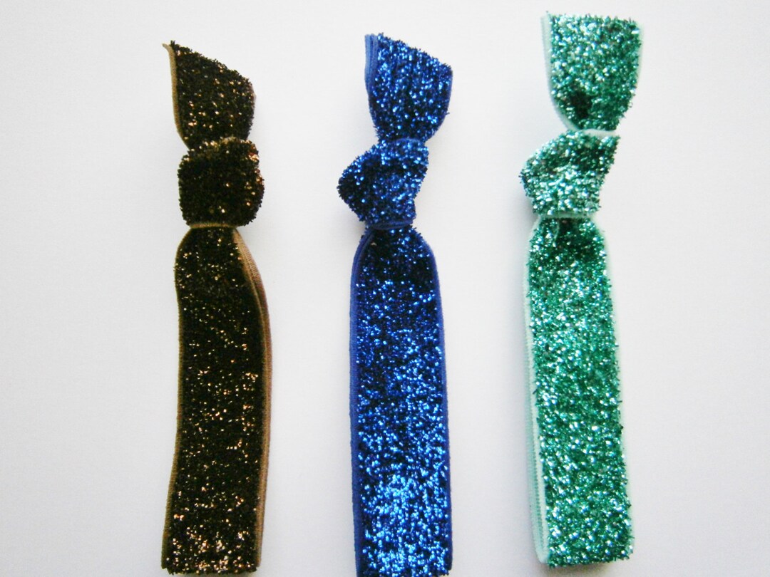 Set of 3 Glitter Hair Tie Package by Crimson Rose Cottage Brown, Blue