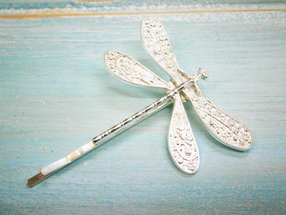 One Silver Plated Dragonfly Bobby Pin Dragonfly Hair Clip Etsy