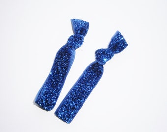 Set of 2 Glitter Hair Tie Package by Crimson Rose Cottage - Blue Glitter Hair Ties that Double as Bracelets