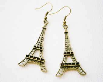 Antique Bronze Eiffel Tower Pendant Dangle Earrings/Boho Earrings/Steampunk Earrings/Paris Earrings