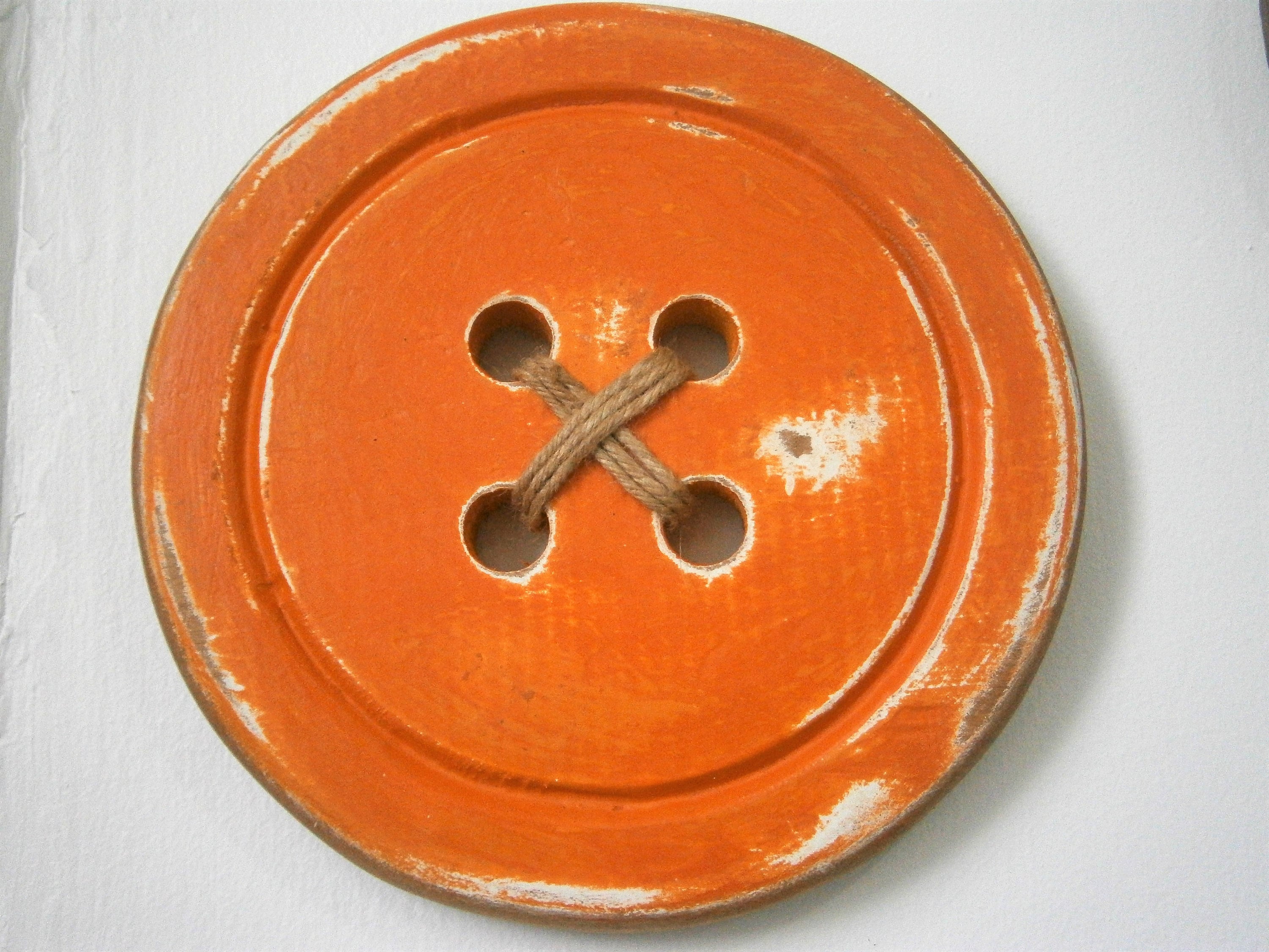 Large Wood Button Wall Art Orange Painted Large Button With Etsy